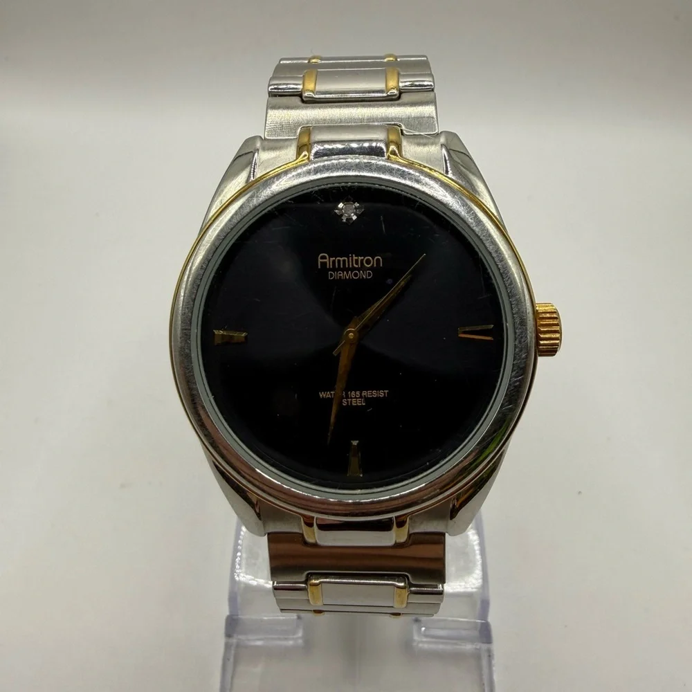 Armitron Men's Diamond Two-Tone Dark Blue Dial Quartz Watch With (New Battery)